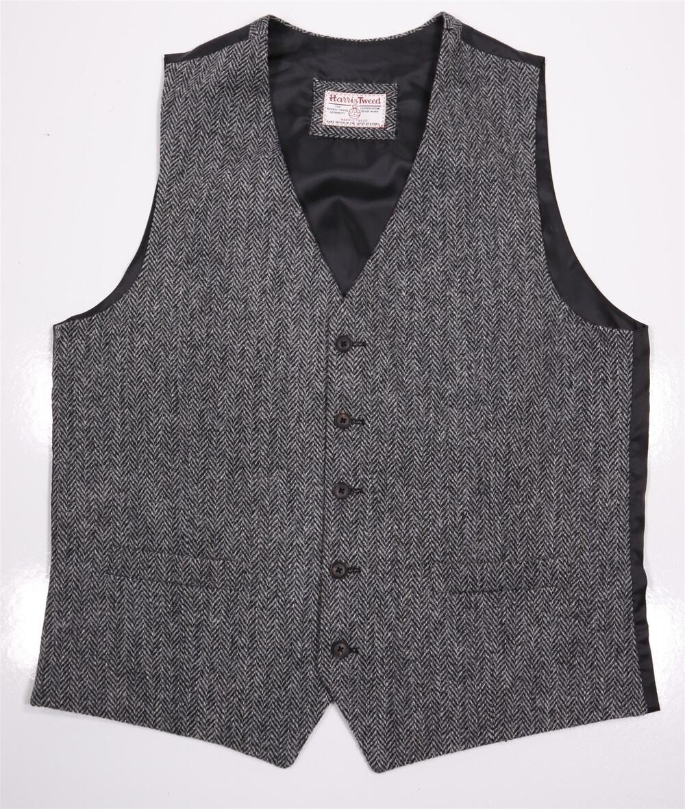 Harris Tweed Dobell Gray Black Herringbone Wool Suit Vest 44L